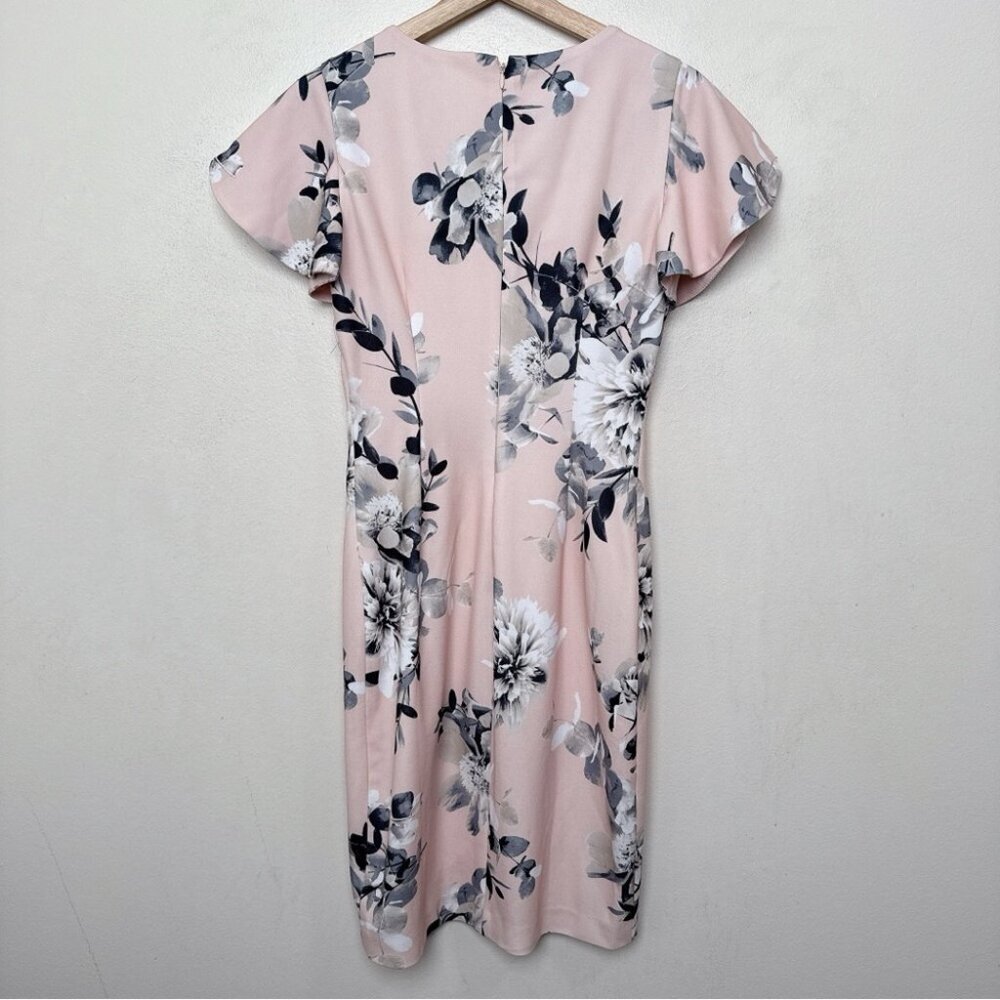 Calvin Klein Womens 2 Floral Ruffle Sleeve Sheath Dress Pink Color - Picture 12 of 12